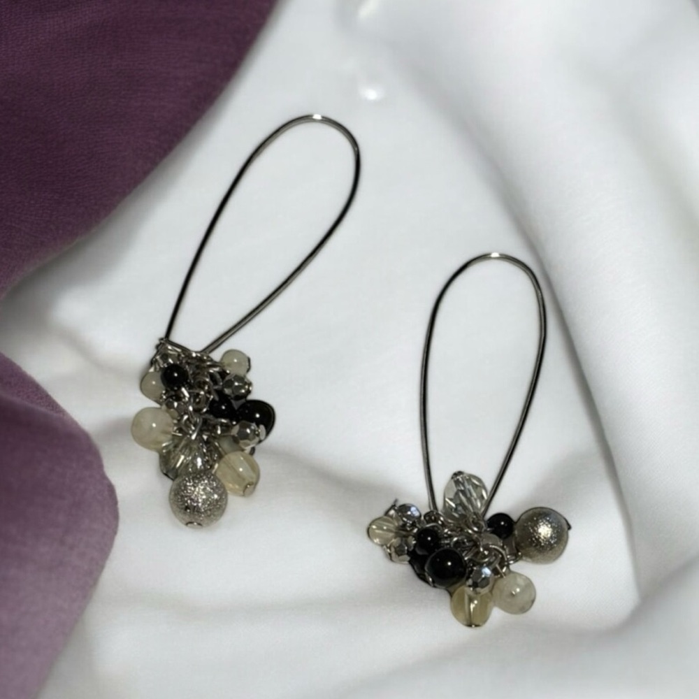 2 for $30 💟💎Vintage Elegant Black Beaded Earrings - Picture 3 of 12